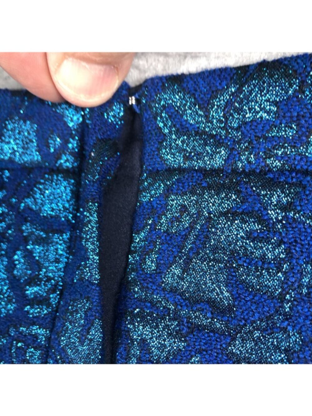 Statement Sweater Women 10 Blue Metallic Delphinium Jacquard Jewels Castle NEW - Picture 15 of 16